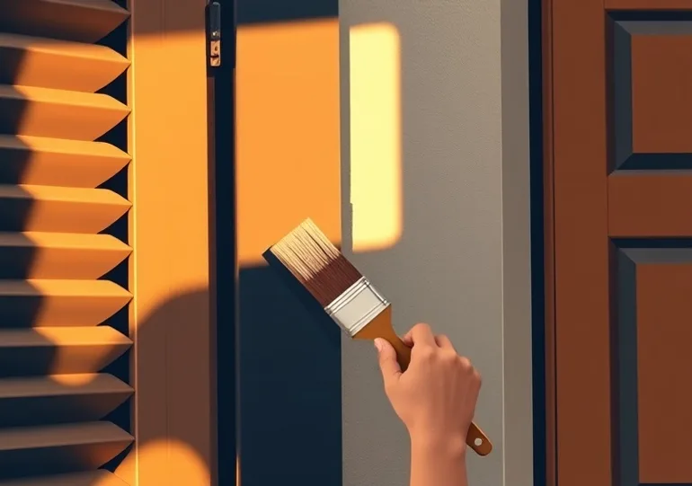 Mise en peinture au pinceau de volets et d'encadrements en bois