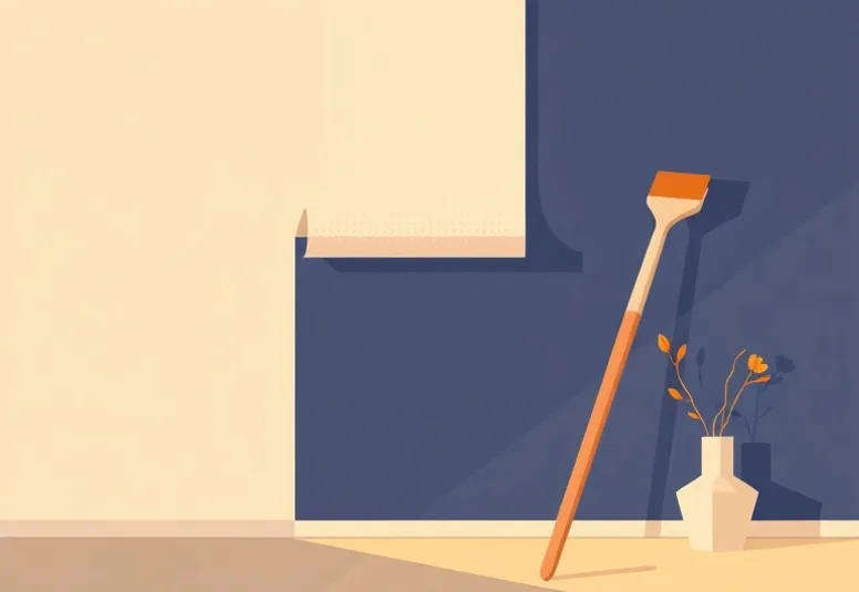 Pose de papier peint, rouleau et brosse à maroufler